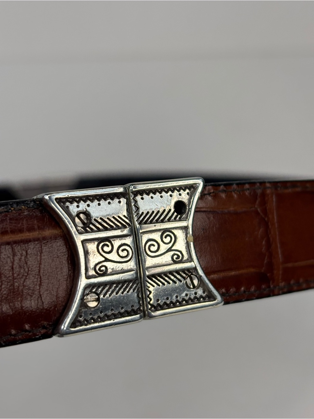 Vintage Brighton Reversible Croc-Embossed Leather Belt Brown Black B40155 30 / M - Picture 10 of 11